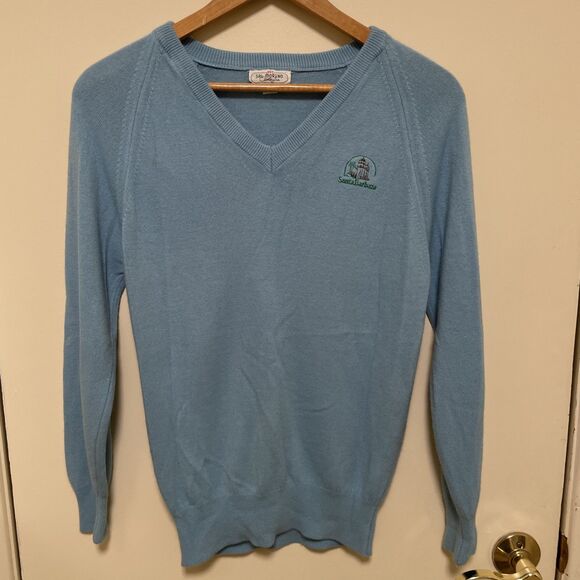 Vintage Santa Barbara Blue V-Neck Sweater Embroidered Sal Moreno Orlon Medium - Picture 2 of 7